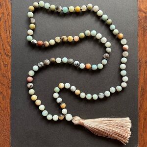 Amazonite Beaded Necklace with Tassel | 21 IN